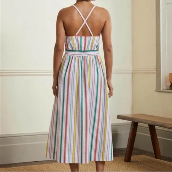 Boden Stripe Halterneck Midi Dress Sweetcorn and Green Pepper- 6 Petite- NWT! - Picture 3 of 9